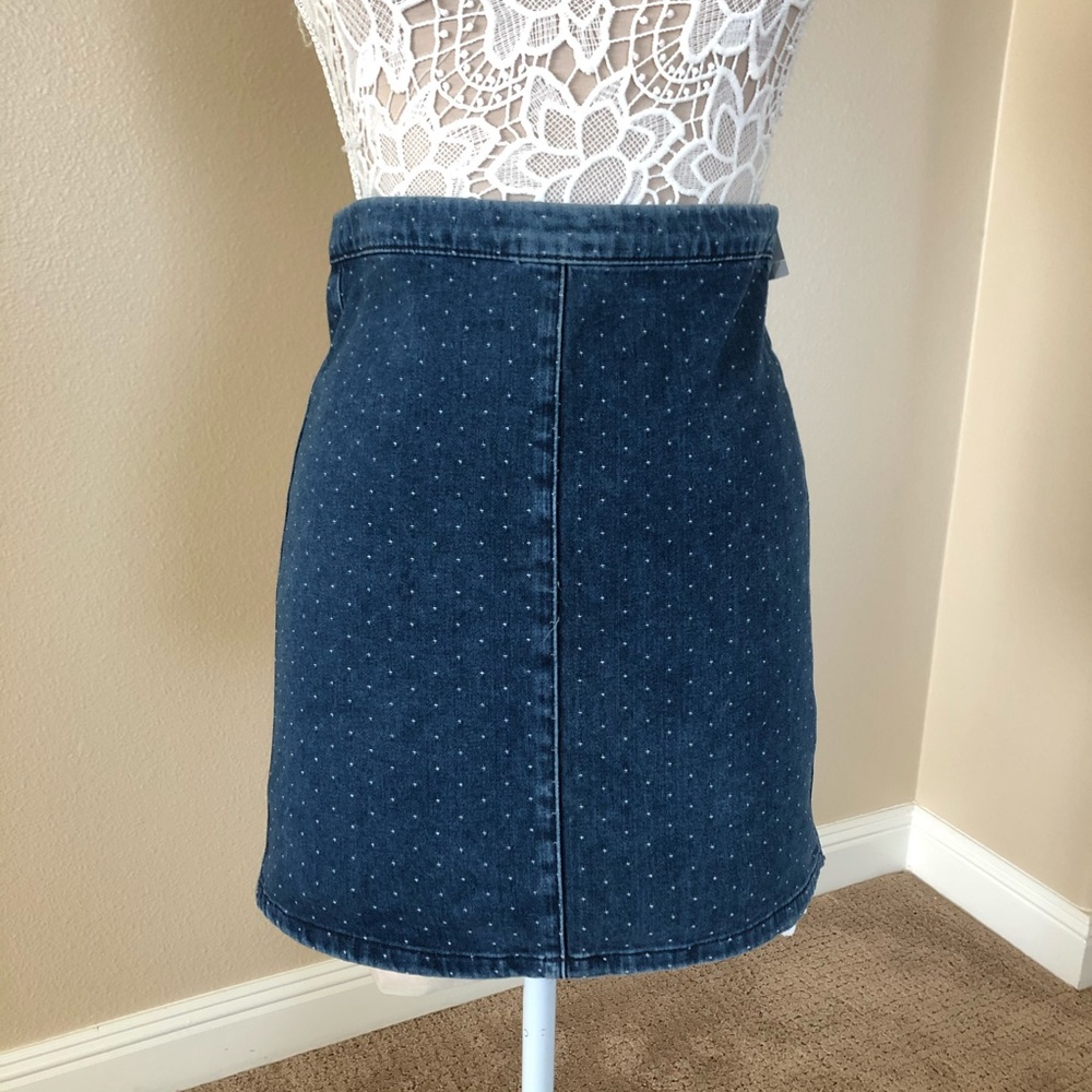 Topshop Denim High Waisted Polkadot Mini Skirt 28W